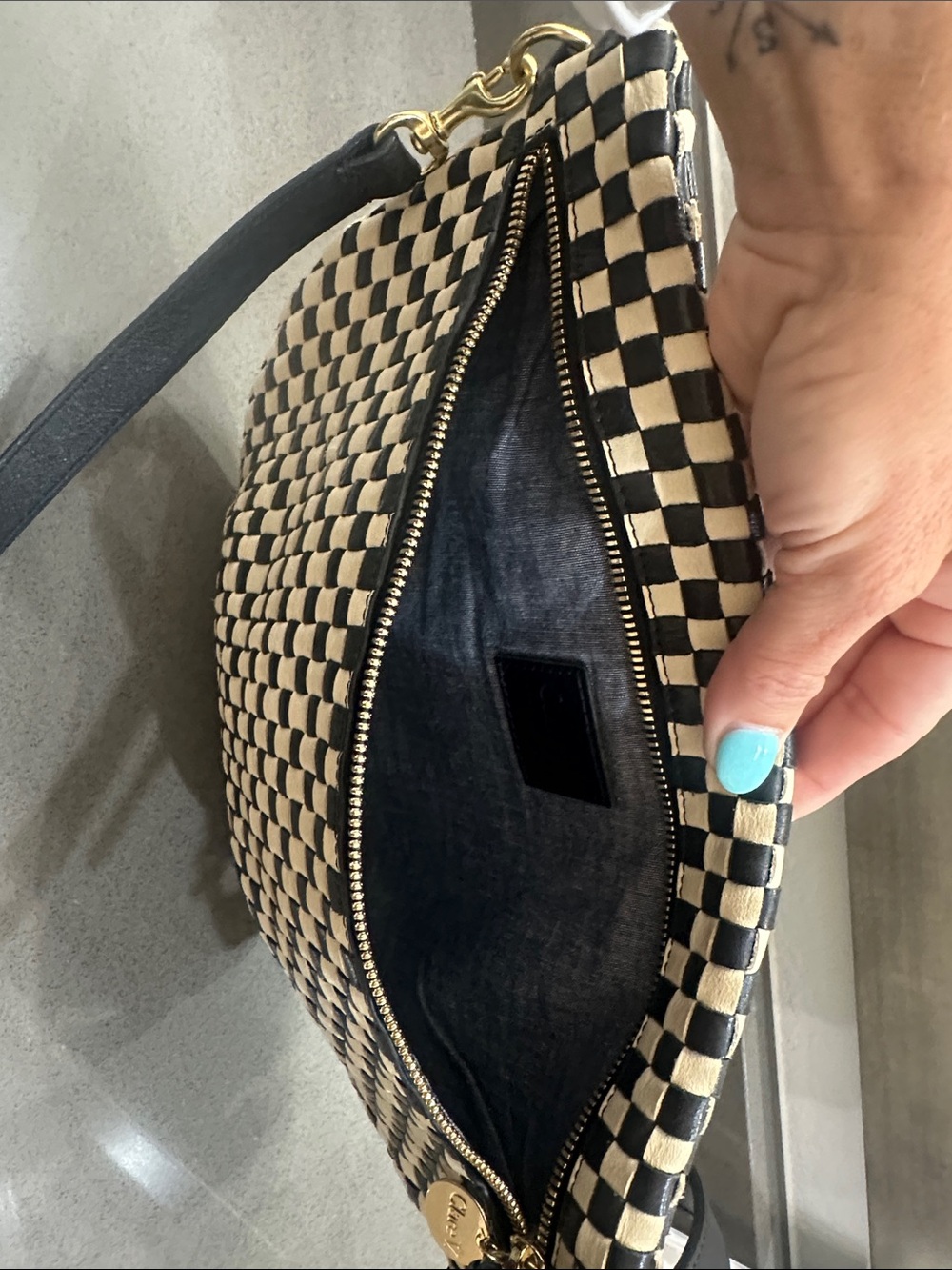 Clare V Grande Fanny Black & Cream Check Waist Bag - Picture 6 of 8